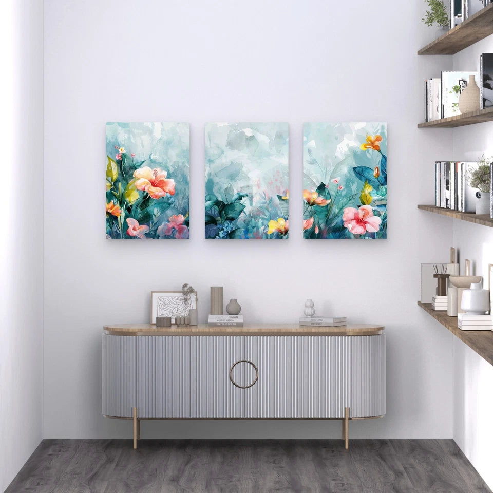 3pcs Watercolor Abstract Floral Metal Print Ready to Hang Art
