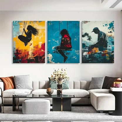 3pcs Street Girl Graffiti Dynamic Perfect Wall Art Set Canvas Unframed - High Quality Print 100% Australian Made Wall Canvas
