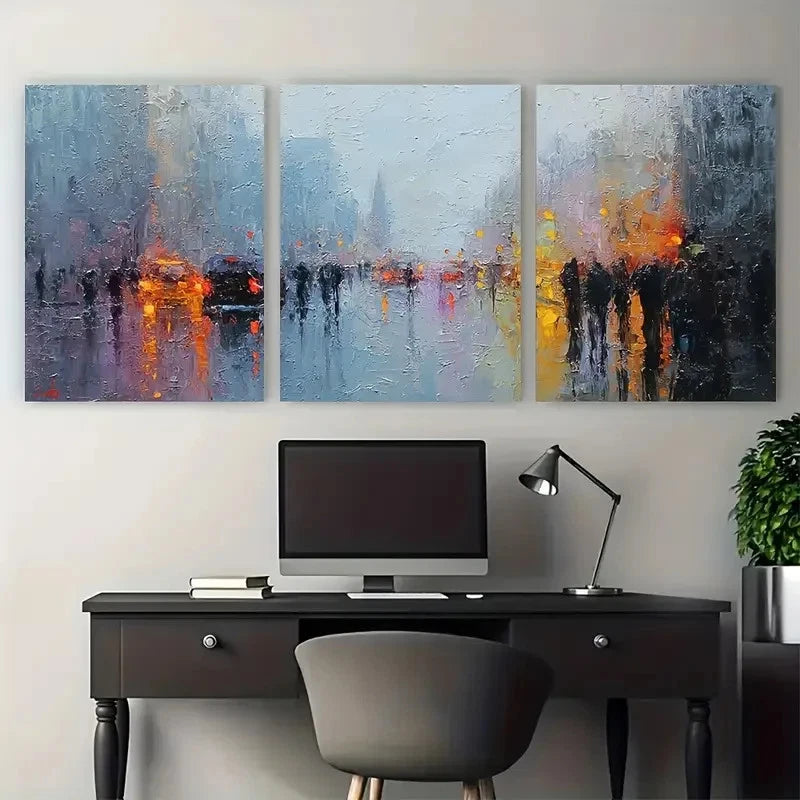 3pcs Impressionist City Street Scene Perfec Wall Art Set Canvas Framed 40x60cm - High Quality Print 100% Australian Made Wall Canvas Ready to Hang