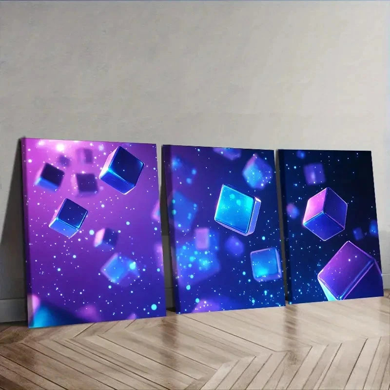 3pcs futuristic technology or gaming Wall Art Set Canvas Framed 50x70cm - High Quality Print 100% Australian Made Wall Canvas Ready to Hang - Bella Home Decor