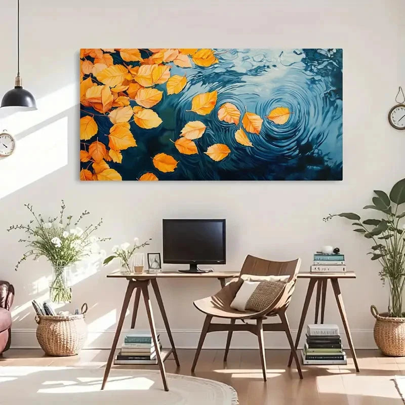 Fallen Leaves Lake Scenery Leaf Wall Art Canvas Office Home Room Framed 120x60cm