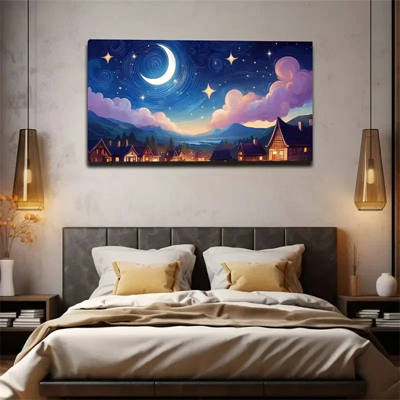 Full Imaginary Sky Moon Clouds Wall Art Canvas Office Home Room Framed 120x60cm