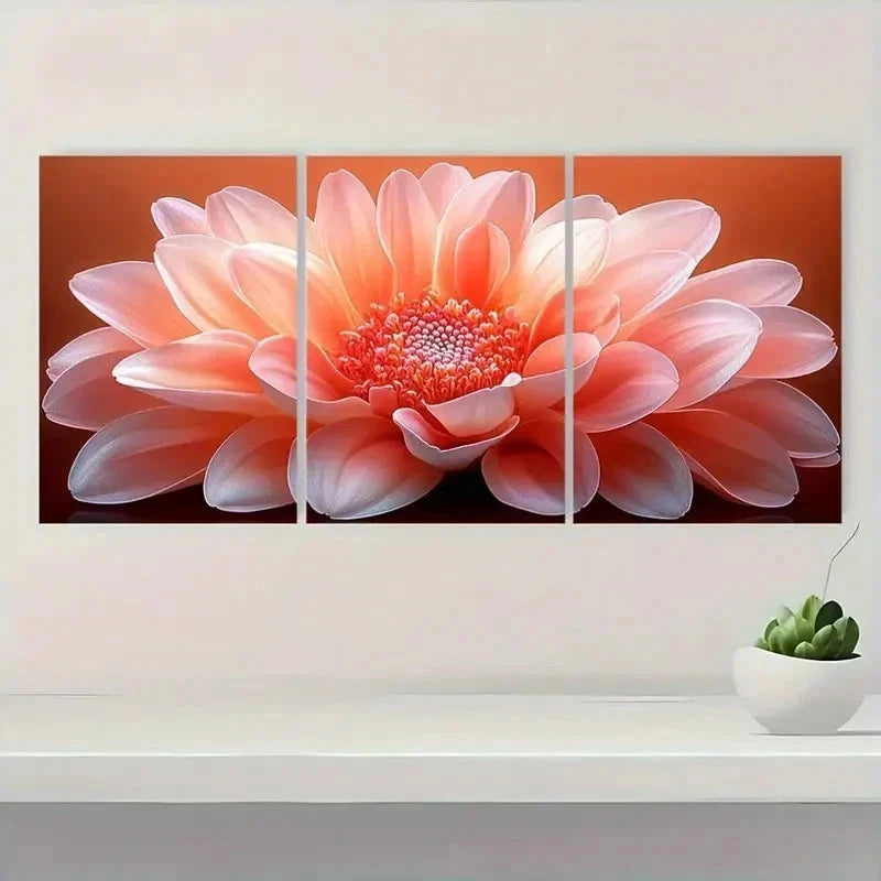 3pcs Chinese Aster Flower Aesthetic Perfect Wall Art Set Canvas Framed 50x70cm - High Quality Print 100% Australian Made Wall Canvas Ready to Hang - Bella Home Decor