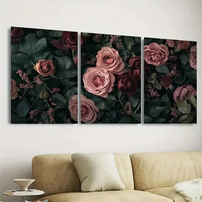 3pcs Dusty Mauve & Evergreen Roses Wall Art Set Canvas Unframed - High Quality Print 100% Australian Made Wall Canvas - Bella Home Decor
