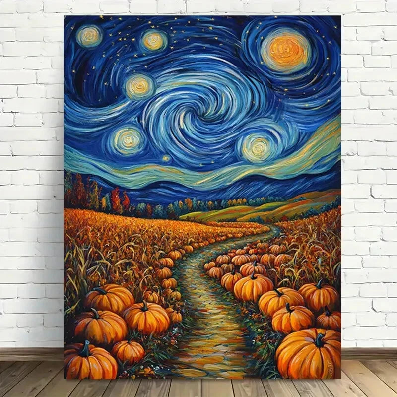 Beautiful Modern Vintage Pumpkin Patch Night Sky 40x60cm Metal Print Ready to Hang - Bella Home Decor
