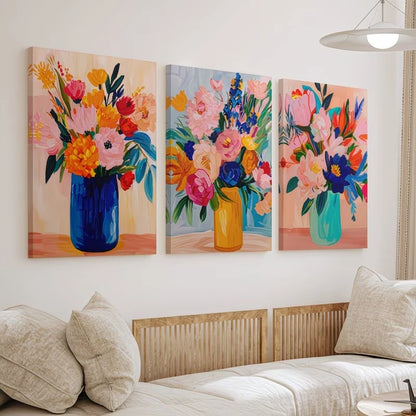 3pcs Three Vintage Floral Wall Art Set Canvas Framed 60x90cm – High Quality Print, 100% Australian Made Wall Canvas, Ready to Hang