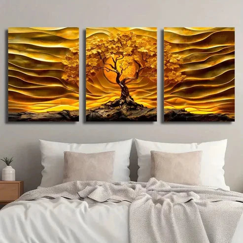 3pcs Abstract Golden Tree of Life Wall Art Set Canvas Unframed - High Quality Print 100% Australian Made Wall Canvas