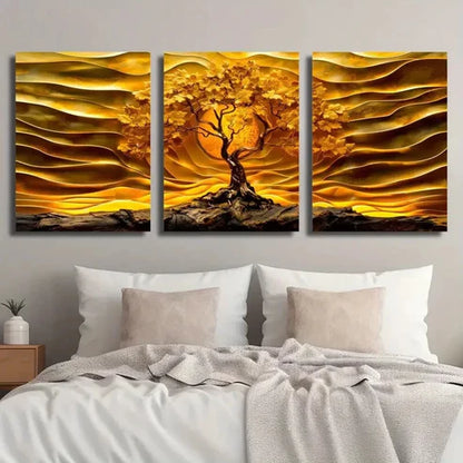 3pcs Abstract Golden Tree of Life Wall Art Set Canvas Unframed - High Quality Print 100% Australian Made Wall Canvas