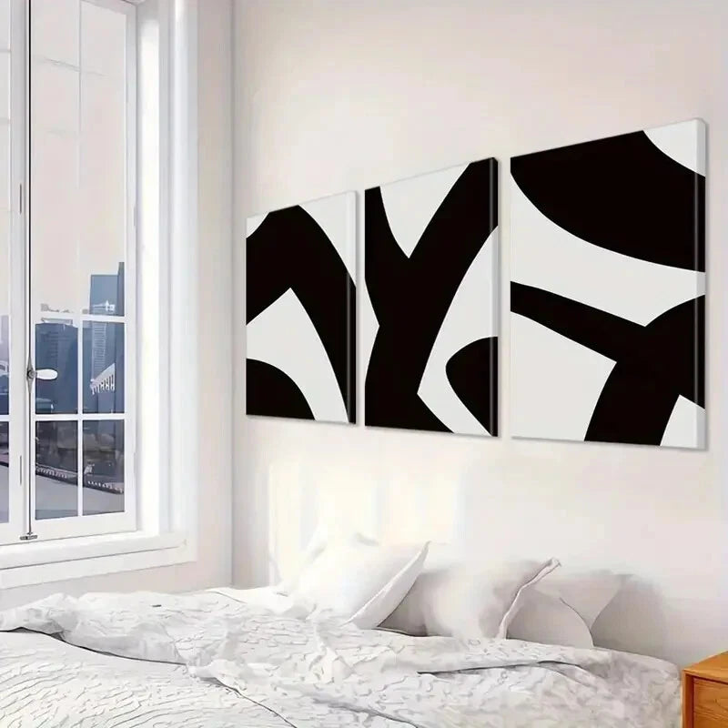 3pcs Black and White Decorative Wall Art Set Canvas Framed 50x70cm - High Quality Print 100% Australian Made Wall Canvas Ready to Hang