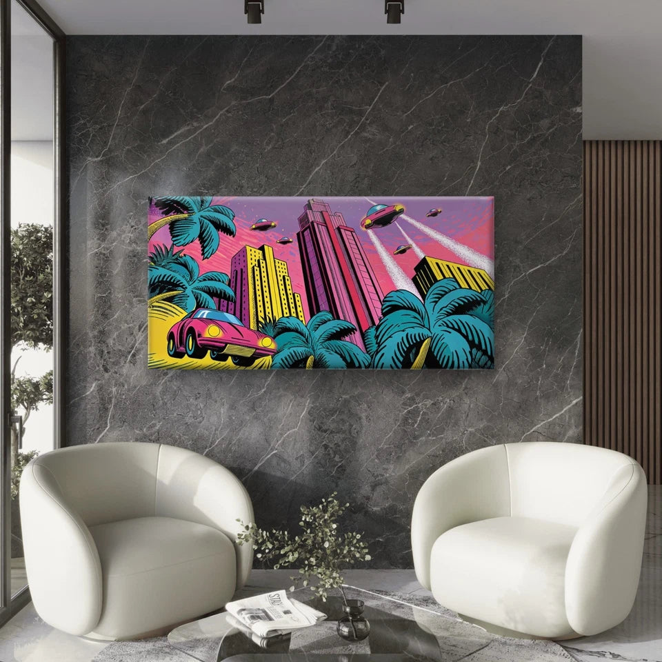 Futuristic Cityscape Wall Art Canvas Office Home Room Framed 120x60cm