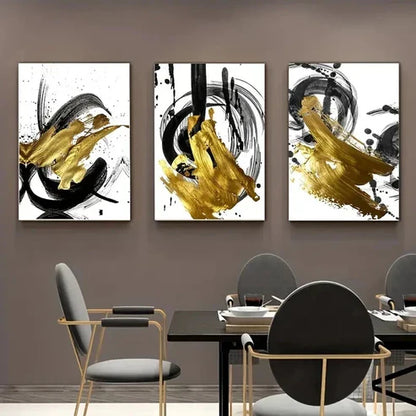 3pcs Abstract Golden Foil Decoration Wall Art Canvas Unframed - High Quality Print 100% Australian Made Wall Canvas - Bella Home Decor