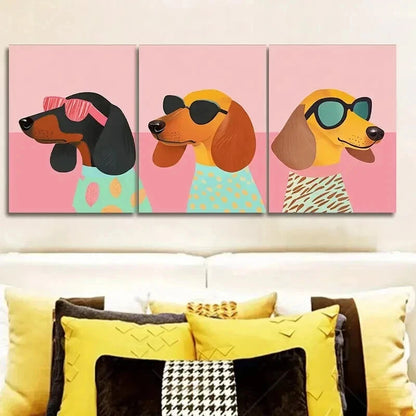 3pcs Dog Glasses & Stylish Outfits Perfect Wall Art Set Canvas Framed 60x90cm - High Quality Print 100% Australian Made Wall Canvas Ready to Hang - Bella Home Decor