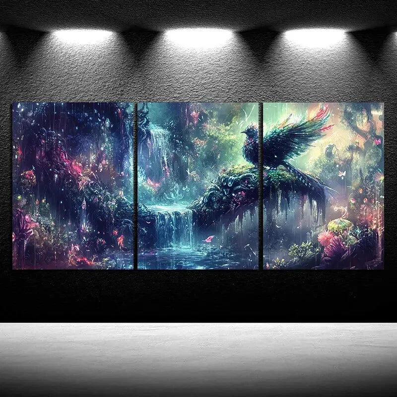 3pcs The Bird on the Petals Colourful Metal Print Ready to Hang Art - Bella Home Decor