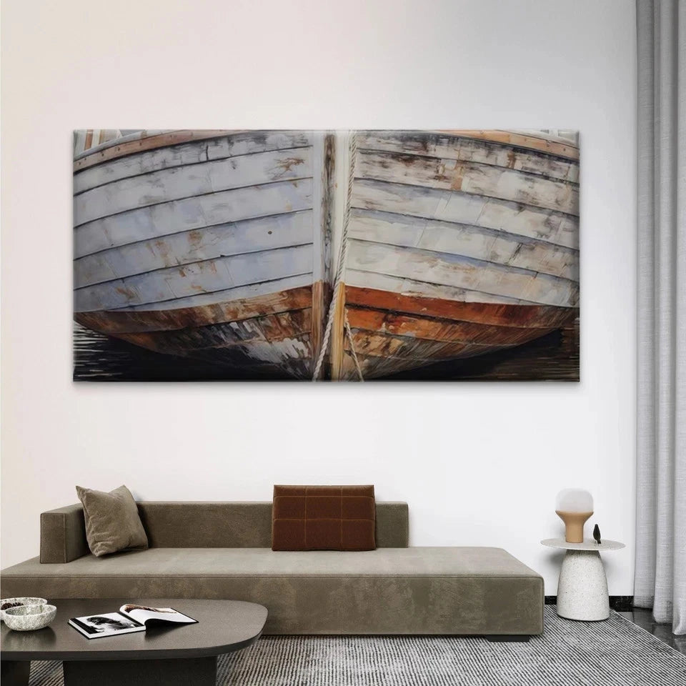 Nautical Rustic Wooden Boat Wall Art Canvas Office Home Room Framed 120x60cm