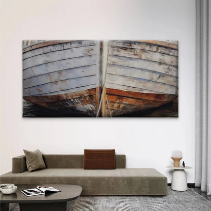 Nautical Rustic Wooden Boat Wall Art Canvas Office Home Room Framed 120x60cm