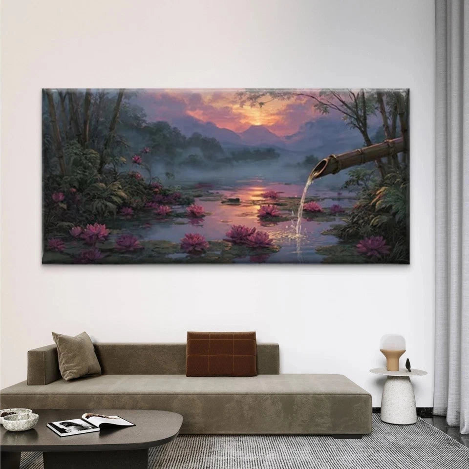 Serene Water with Pink Lotus Wall Art Canvas Office Home Room Framed 120x60cm
