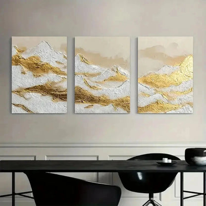 3pcs Golden and White Surface with Foil Accents Metal Print Ready to Hang Art - Bella Home Decor