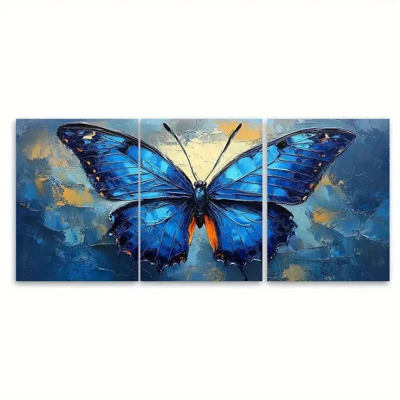 3pcs Vibrant Blue Butterfly B    Wall Art Set Canvas Framed 60x90cm - High Quality Print 100% Australian Made Wall Canvas Ready to Hang