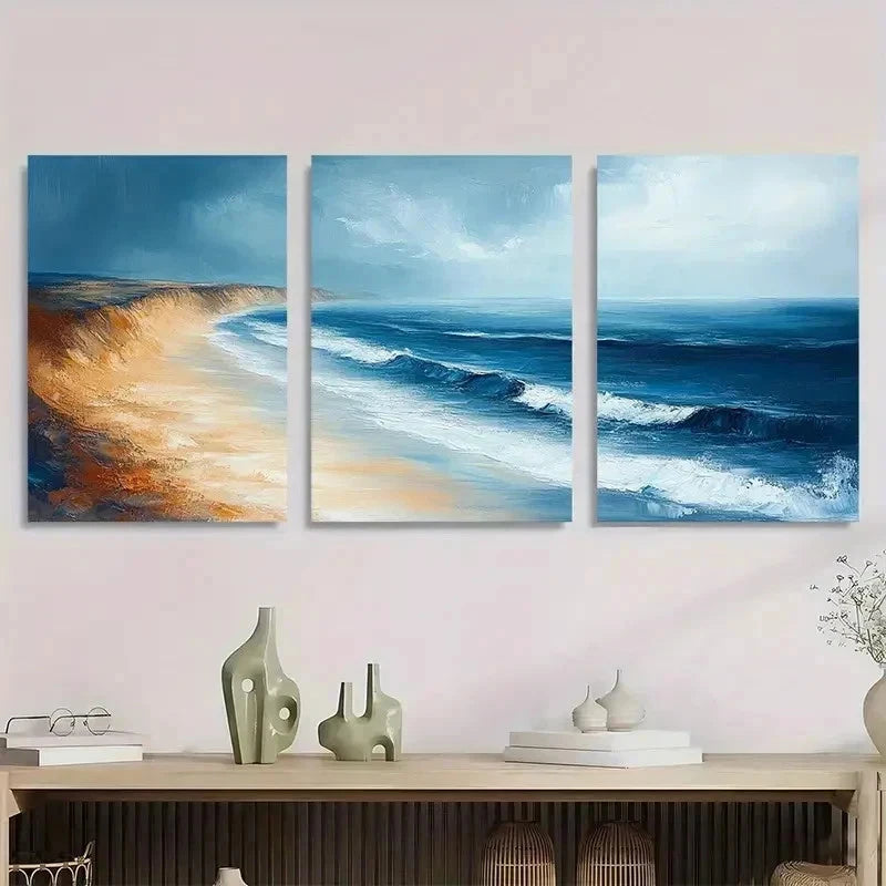 3pcs Ocean Landscape Beach Décor Perfect Wall Art Set Canvas Framed 50x70cm - High Quality Print 100% Australian Made Wall Canvas Ready to Hang