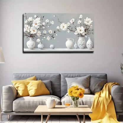 Elegant White Flower Design Wall Art canvas office home room framed 120x60cm