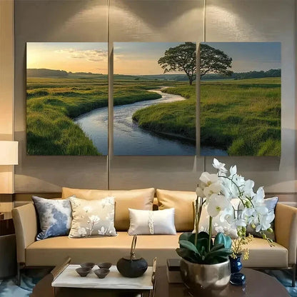 3pcs Winding River Through Countryside Perfect Wall Art Set Canvas Framed 50x70cm - High Quality Print 100% Australian Made Wall Canvas Ready to Hang - Bella Home Decor