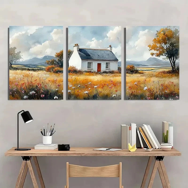 3pcs Countryside Mayo County Pastoral White House Metal Print Ready to Hang Art - Bella Home Decor