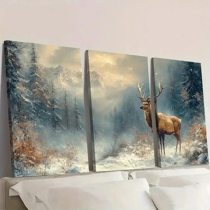 3pcs Seasonal Decoration Deer Winter Forest Wall Art Set Canvas Unframed - High Quality Print 100% Australian Made Wall Canvas