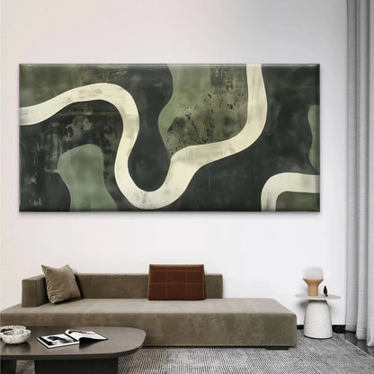 Abstract Green Black Curved Wall Art Canvas Office Home Room Framed 120x60cm