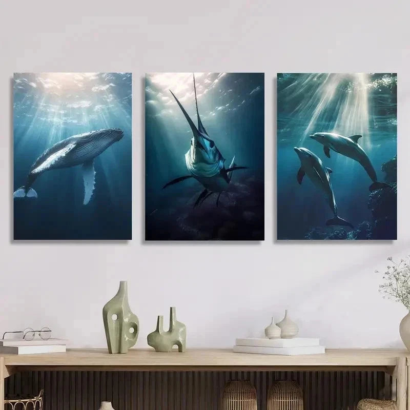 3pcs Underwater World Creature Perfect Wall Art Set Canvas Framed 60x90cm - High Quality Print 100% Australian Made Wall Canvas Ready to Hang