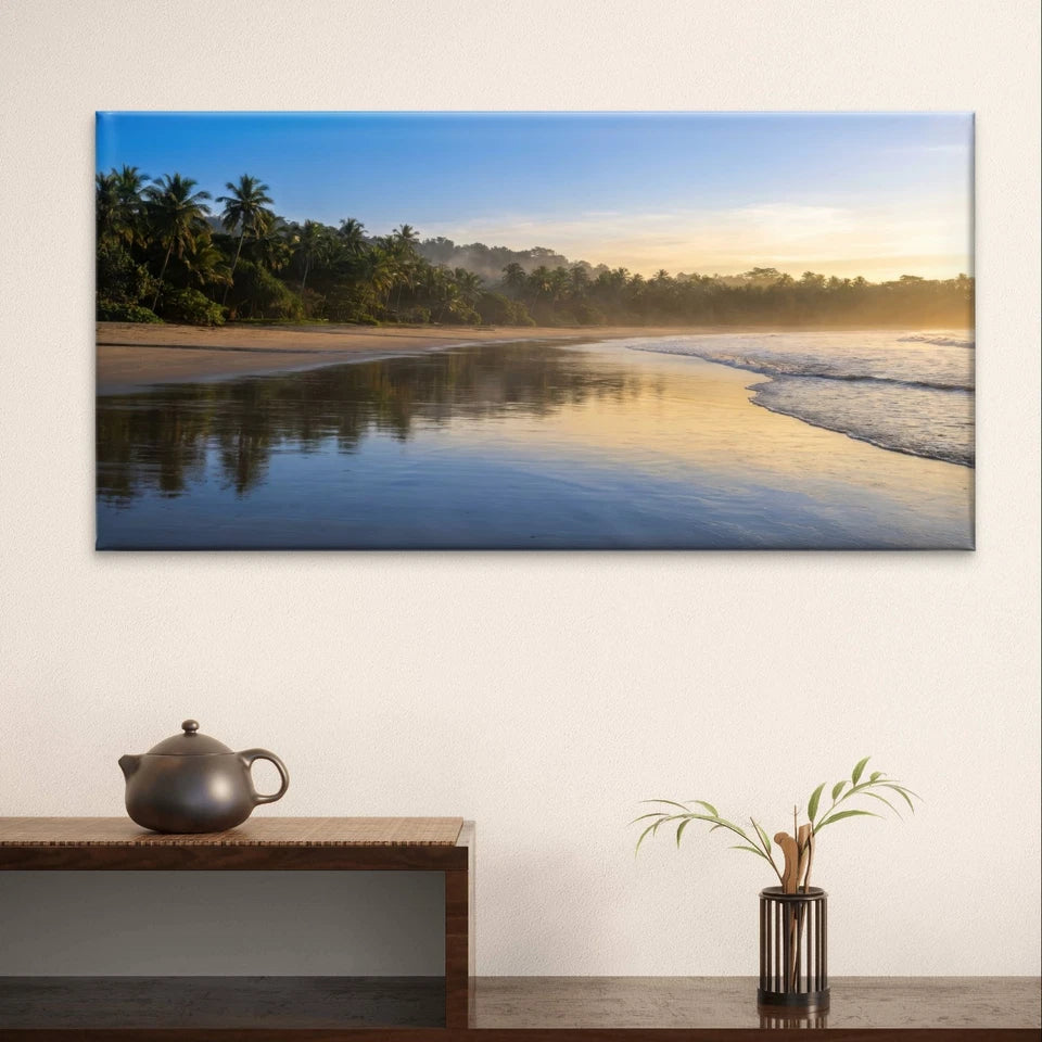 Sunrise Beach and Palm Trees Wall Art Canvas Office Home Framed 120x60cm