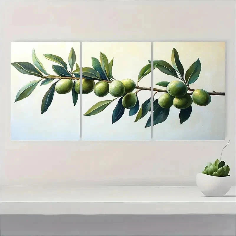 3pcs Olive Branch Tree Botanical Perfect Wall Art Set Canvas Framed 60x90cm - High Quality Print 100% Australian Made Wall Canvas Ready to Hang - Bella Home Decor