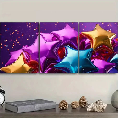 3 PCS Star-Shaped Balloons Colorful Wall Art Set Canvas Unframed - High Quality Print 100% Australian Made Wall Canvas - Bella Home Decor
