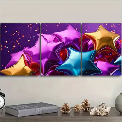 3 PCS Star-Shaped Balloons Colorful Wall Art Set Canvas Unframed - High Quality Print 100% Australian Made Wall Canvas - Bella Home Decor
