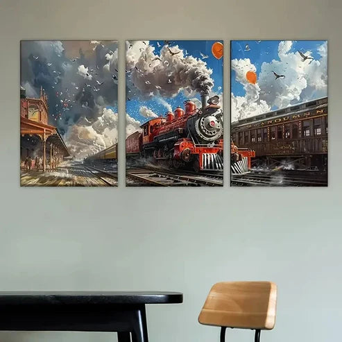 3pcs train on the tracks Wall Art Set Canvas Unframed - High Quality Print 100% Australian Made Wall Canvas