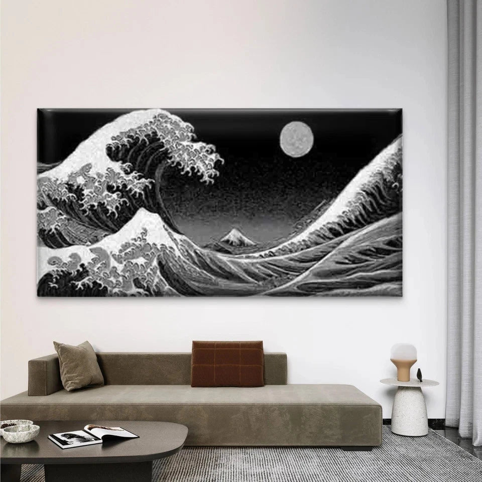 Black and White Wave Wall Art Canvas Office Home Room Framed 120x60cm