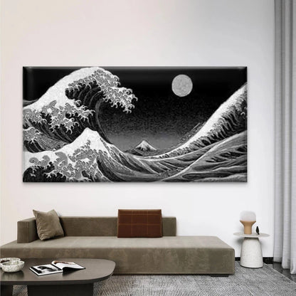 Black and White Wave Wall Art Canvas Office Home Room Framed 120x60cm