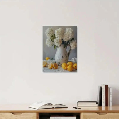 Beautiful Rustic White Jug & Lemon Painting 40x60cm Metal Print Ready to Hang