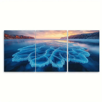 3pcs Ethereal Blue Ice Lake RI   Wall Art Set Canvas Framed 60x90cm - High Quality Print 100% Australian Made Wall Canvas Ready to Hang