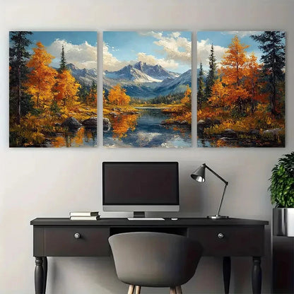3pcs Autumn Trees & Mountain Range Perfect Wall Art Set Canvas Framed 60x90cm - High Quality Print 100% Australian Made Wall Canvas Ready to Hang - Bella Home Decor