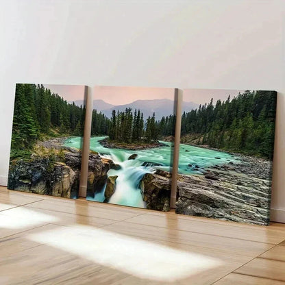 3pcs Natural Landscape Forest Waterfall Wall Art Set Canvas Framed 50x70cm - High Quality Print 100% Australian Made Wall Canvas Ready to Hang - Bella Home Decor