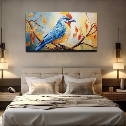Autumn Leaves & Bird Wall Art Canvas Office Home Room Framed 120x60cm