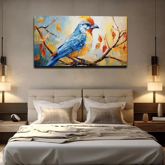 Autumn Leaves & Bird Wall Art Canvas Office Home Room Framed 120x60cm