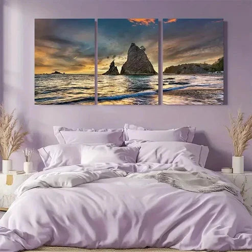 3pcs Ocean View with Rocky Formations Wall Art Canvas Unframed - High Quality Print 100% Australian Made Wall Canvas