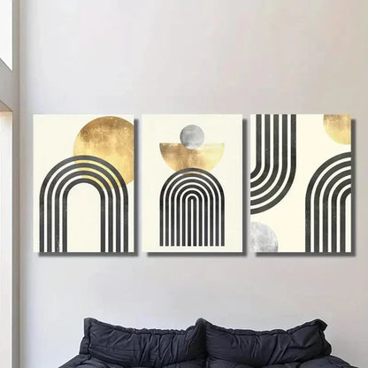 3pcs Golden Black & Gray Seamless Design Wall Art Set Canvas Unframed - High Quality Print 100% Australian Made Wall Canvas - Bella Home Decor