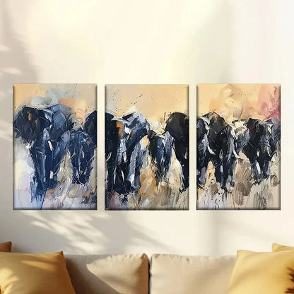 3pcs Vibrant Abstract Elephant Family Wall Art Set Canvas Framed 60x90cm - High Quality Print 100% Australian Made Wall Canvas Ready to Hang