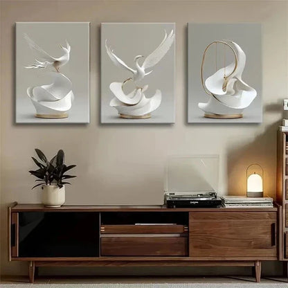 3pcs Elegant White Crane Modern Luxury Perfect Wall Art Canvas Unframed – High Quality Print 100% Australian Made Wall Canvas