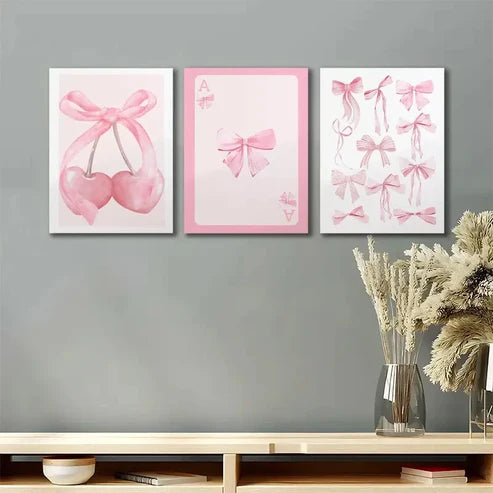 3pcs Trendy Pink Bows Wall Art Set Canvas Unframed - High Quality Print 100% Australian Made Wall Canvas
