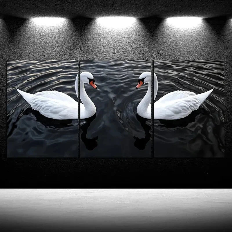 3pcs Bird Black and White Swan Metal Print Ready to Hang Art - Bella Home Decor