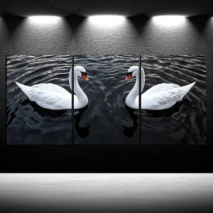 3pcs Bird Black and White Swan Metal Print Ready to Hang Art - Bella Home Decor