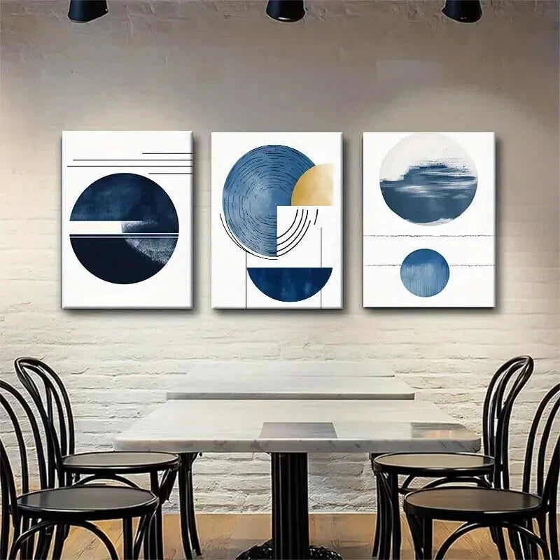 3pcs Modern Geometric Abstract Blue Perfect Wall Art Set Canvas Framed 50x70cm - High Quality Print 100% Australian Made Wall Canvas Ready to Hang